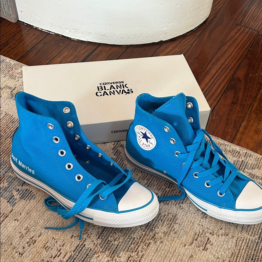 Converse Blue High-Top Sneakers with custom embroidery